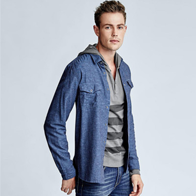 双11预售！Gap纯棉人字长袖双袋衬衫109714