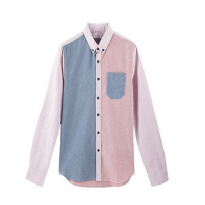 撞色条纹！佐丹奴 拼接尖领扣纯棉衬衫 01043622