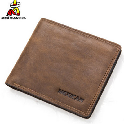 双11预售！稻草人青年牛皮短款钱包