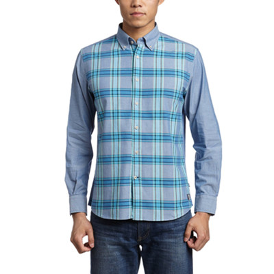 再降！Nautica诺帝卡男式Chambray长袖条纹休闲衬衫4W1905L