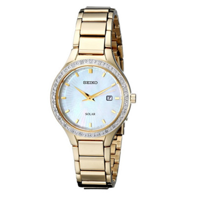 珍珠母贝！精工 Seiko SUT138 镶钻太阳能石英女表
