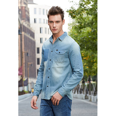 双11预售！Lee男式短款浅色水洗牛仔衬衣L15187S17P13