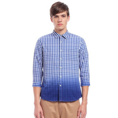 渐变配色！Trendiano男式中袖格子衬衫3121014460955