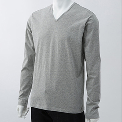 双11预告！无印良品MUJI男式棉天竺V领长袖T恤