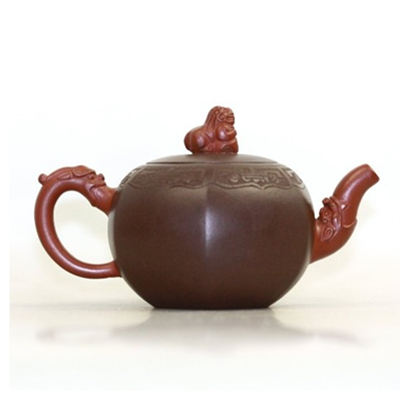 送礼佳品！陶馨堂 工艺师顾鹏程全手工双龙绣狮紫砂壶