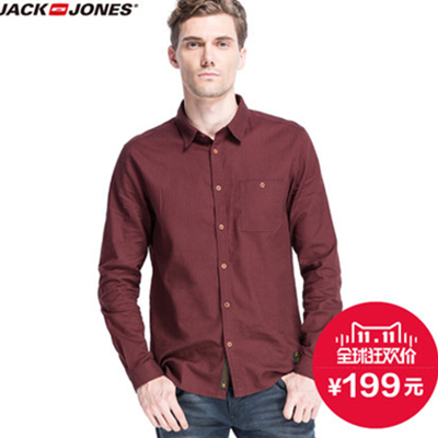 双11好价！杰克琼斯男士纯棉合体长袖衬衫O|214305043
