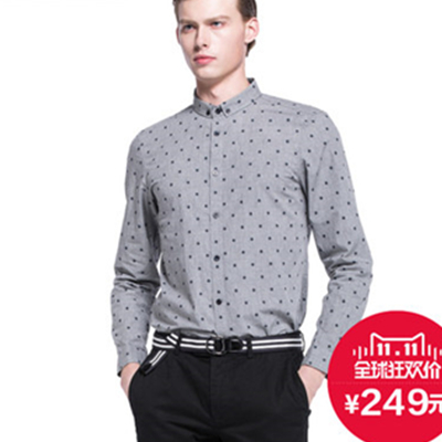 双11好价！杰克琼斯纯棉波点提花男士衬衫E|215105024