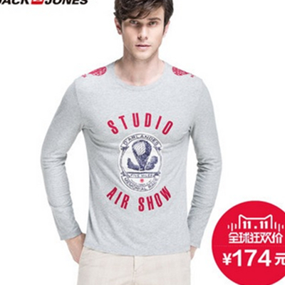 双11预售！杰克琼斯卫衣印花男士长袖T恤S|214333003
