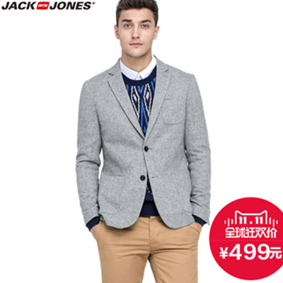 双11好价！杰克琼斯羊毛混纺男士修身西装E|214408002