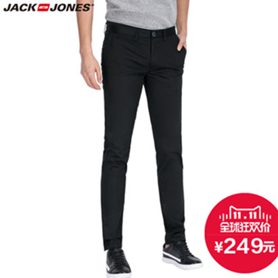 双11好价！杰克琼斯含莱卡黑色男士休闲长裤E|215114032