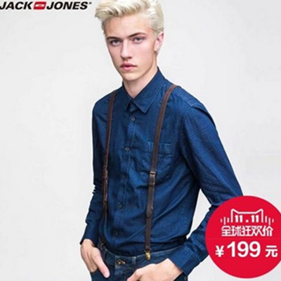 双11预售！杰克琼斯印花修身男士牛仔衬衫C|214305087