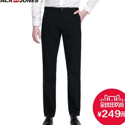 双11预售！杰克琼斯直筒男士黑色休闲裤E|215114025