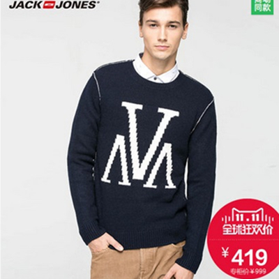 双11预售！杰克琼斯纯羊毛男士圆领针织衫毛衣E|215325007