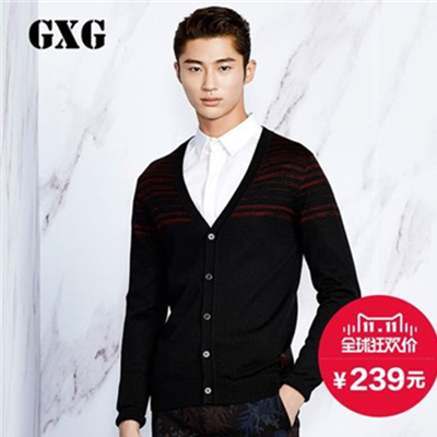 双11好价！GXG男装 男士经典红黑毛衫#43230299