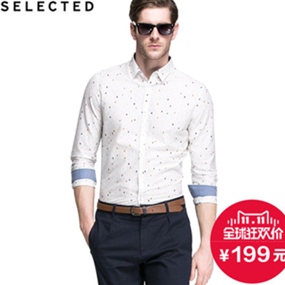 双11好价！SELECTED思莱德 印花方领长袖衬衫F|415105003