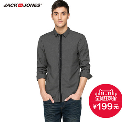 双11好价！杰克琼斯天丝拼接门襟修身商务男士衬衫C|215105035