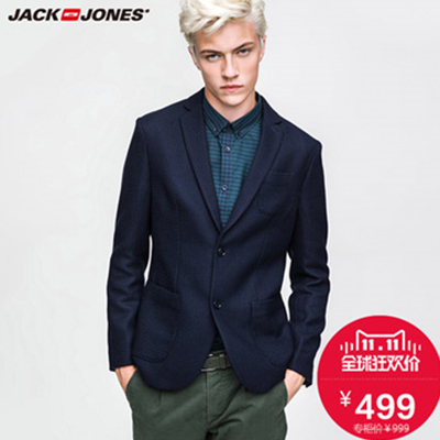 双11好价！杰克琼斯男士羊毛混纺立体修身西装E|214308034