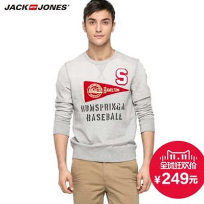 双11好价！杰克琼斯男士贴布印花圆领套头卫衣O|215133004