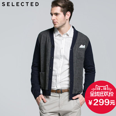 双11好价！SELECTED思莱德男含羊毛拼接针织开衫F|414424029