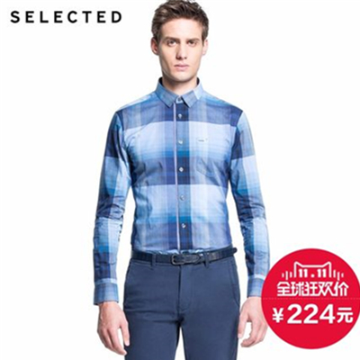 双11好价！SELECTED思莱德纯棉方领长袖衬衫F|415105040