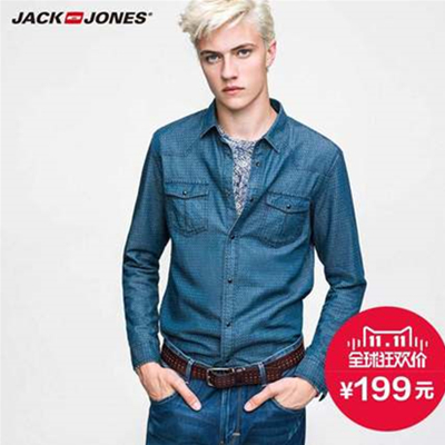 双11好价！杰克琼斯纯棉男士长袖牛仔衬衫C|214305017