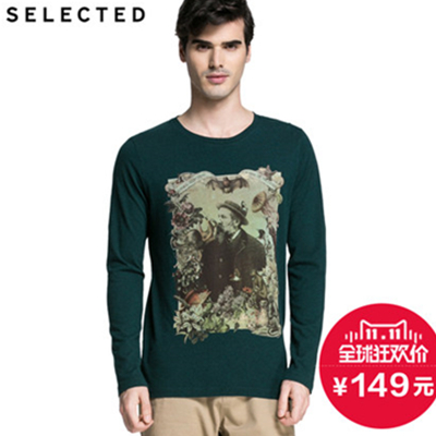 双11好价！SELECTED思莱德复古印花男士长袖T恤F|414302002