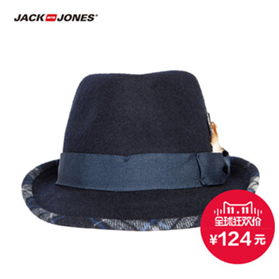 双11好价！杰克琼斯毛呢男士羽毛装饰礼帽子S|214399021