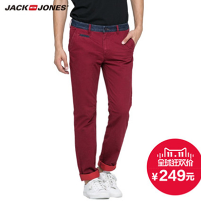 双11好价！杰克琼斯纯棉男士修身纯色拼接腰头休闲裤S|215314012