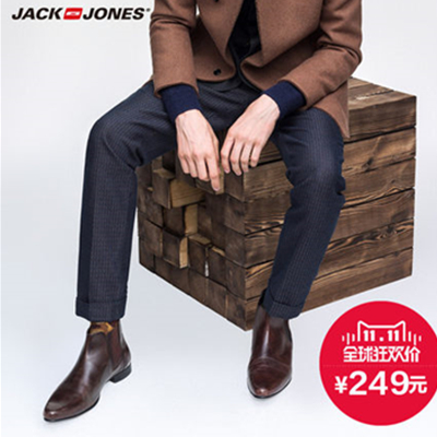 双11好价！杰克琼斯男士棉暗花提花修身小脚休闲长裤S|214414001