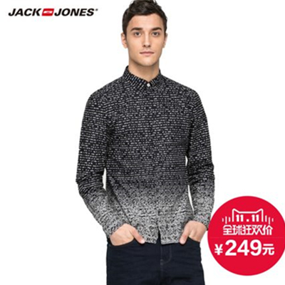 双11好价！杰克琼斯纯棉波点修身商务男士长袖衬衫E|215105075