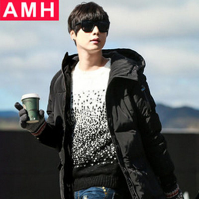 时尚韩版！AMH男士个性连帽加厚长款羽绒服QO5045