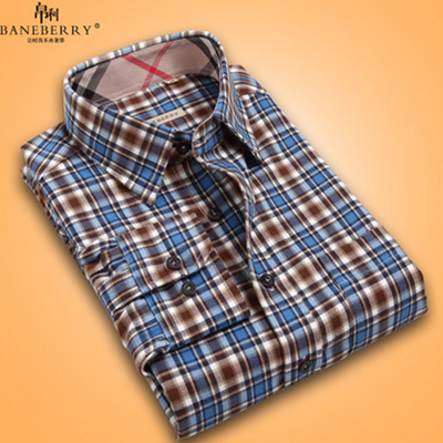 好价！帛利 磨毛格子寸衫休闲男士长袖衬衫