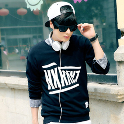 字母印花！AMH修身印花圆领青年长袖T恤NX4937