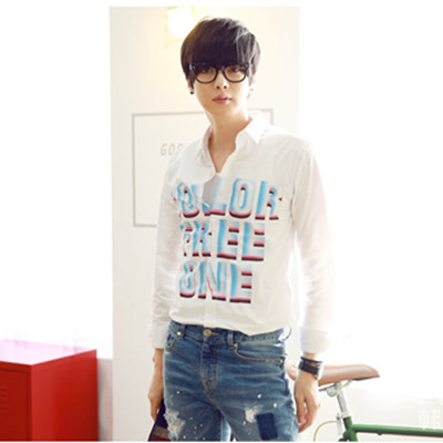 时尚有型！AMH新款男士方领修身时尚印花长袖衬衫OJ4085