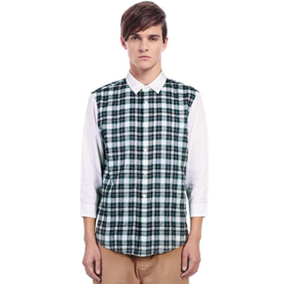 英伦风！Trendiano男式英伦格子拼接中袖衬衫3121010330947