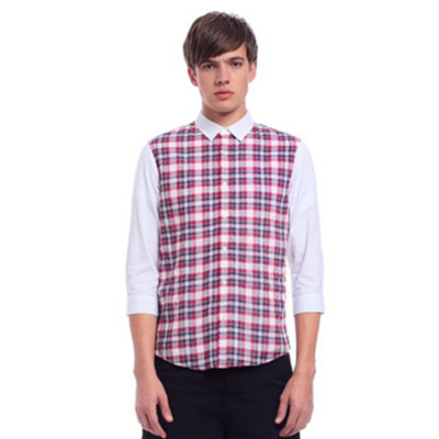 英伦风！Trendiano男式拼接中袖衬衫3121010330917