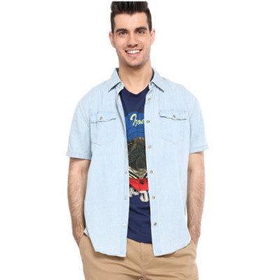 机车牛仔风！IZOD机车牛仔男式短袖休闲衬衫1114222158