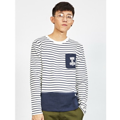 秋冬新品！Preppy Elite条纹拼接长袖T恤