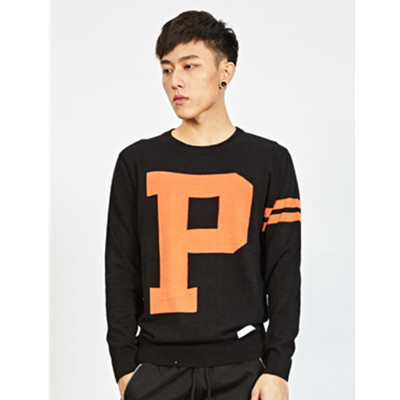 简约百搭！Preppy Elite纯色字母图案圆领毛衣