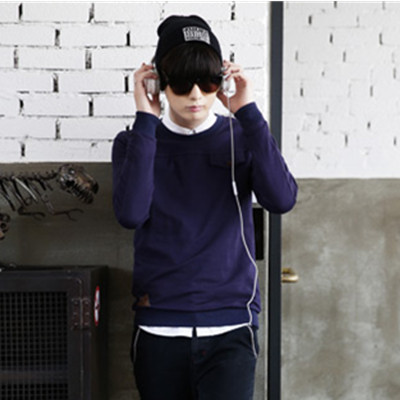 纯色设计！AMH纯色口袋装饰修身长袖卫衣NR4827