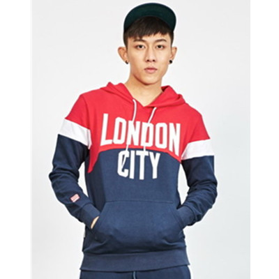 城市系列！Preppy Elite城市印花拼色连帽卫衣