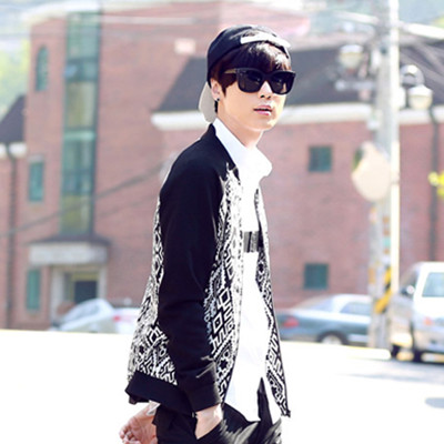 舒适百搭！AMH棒球领拼接印花男士夹克外套NQ5705