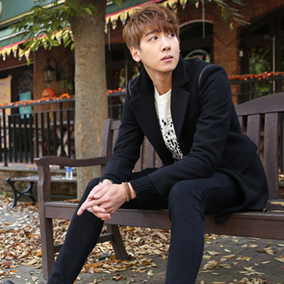 时尚潮流！AMH修身纯色无帽中长款毛呢外套OE3227