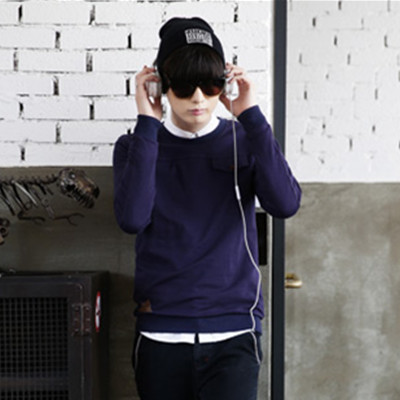 简约！AMH圆领纯色口袋装饰修身长袖卫衣NR4827