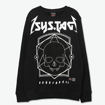 黑暗风！SYS.tag纯色六芒星骷髅印花圆领卫衣