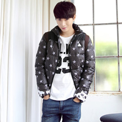 潮流印花！AMH修身带帽星星男长袖羽绒服NR3383