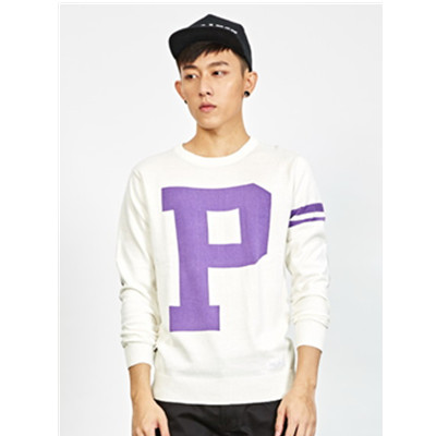 潮流单品！Preppy Elite纯色字母图案圆领毛衣