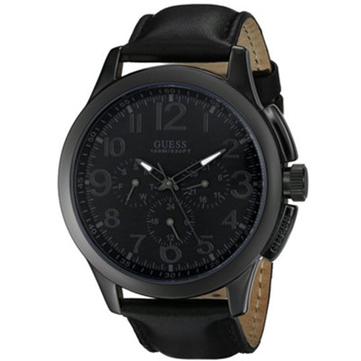 三眼计时！ GUESS U10628G1 盖尔斯男士酷黑计时手表