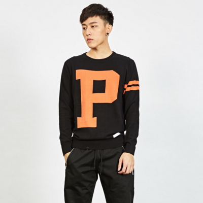 青春气息！Preppy Elite 纯色字母图案圆领毛衣