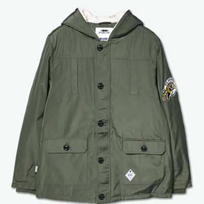 军绿色！Preppy Elite 猛虎绣章连帽棉服【2015秋冬新品】